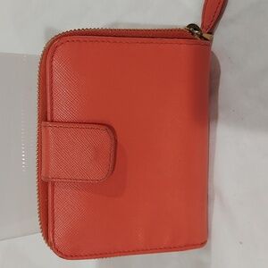 Auth Vintage small  PRADA Coral Saffiano Leather Bifold Wallet